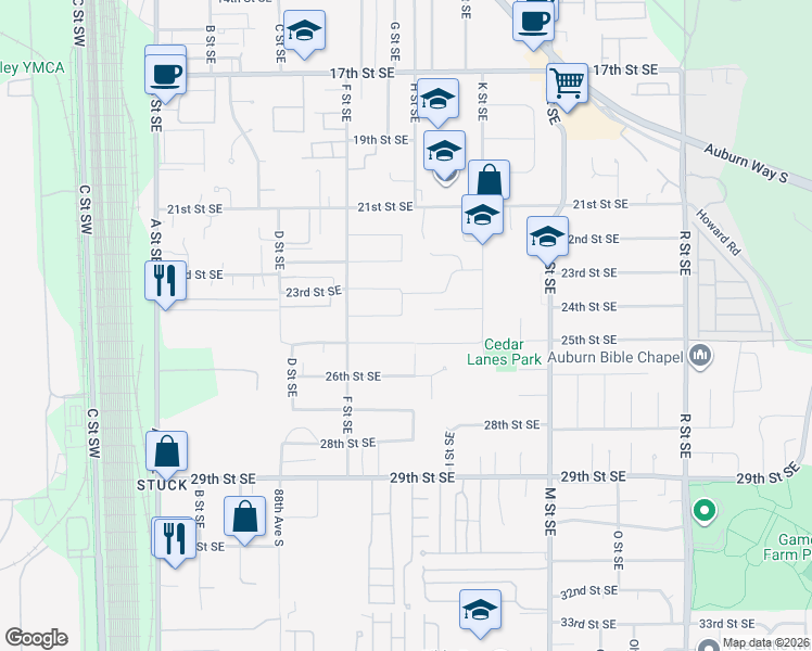 map of restaurants, bars, coffee shops, grocery stores, and more near 802 23rd Street Southeast in Auburn