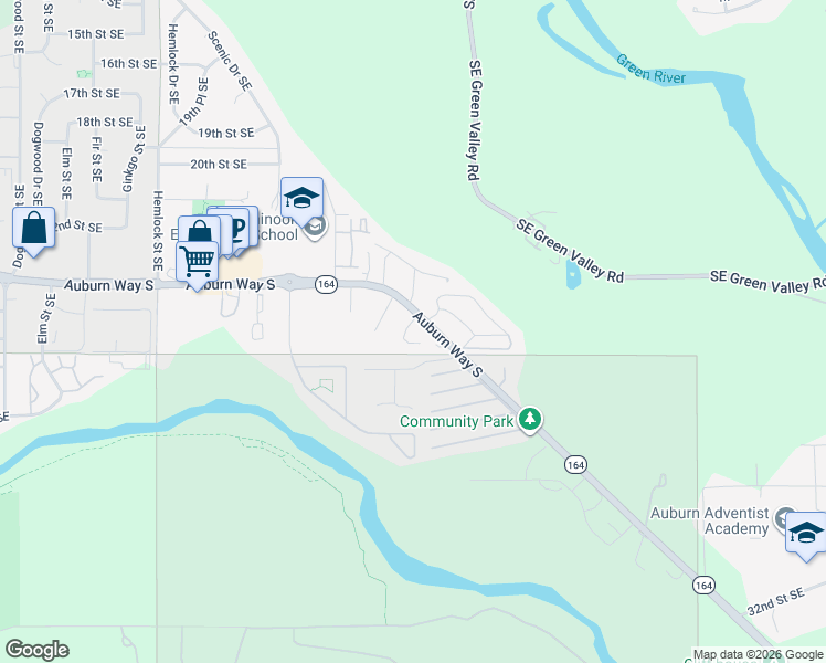map of restaurants, bars, coffee shops, grocery stores, and more near 3702 Auburn Way South in Auburn