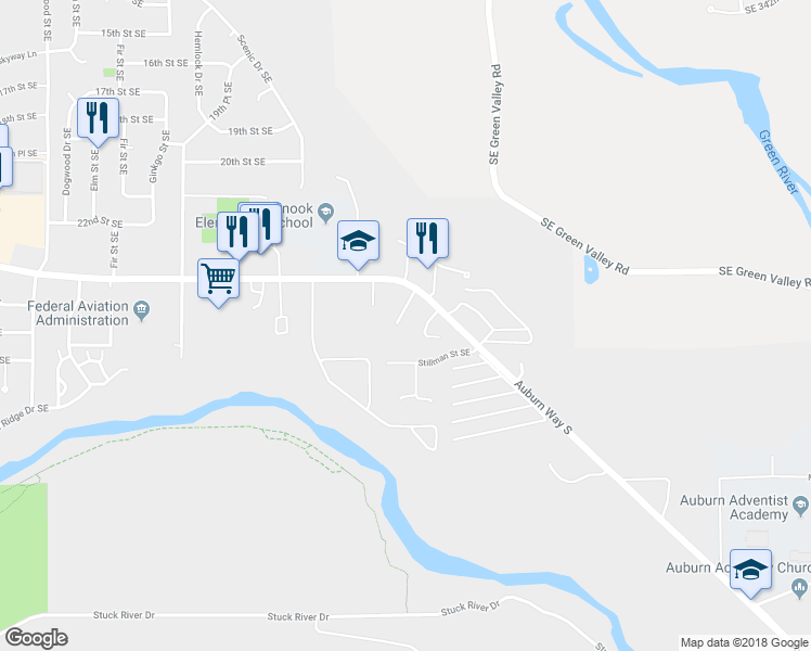 map of restaurants, bars, coffee shops, grocery stores, and more near 3715 Auburn Way South in Auburn