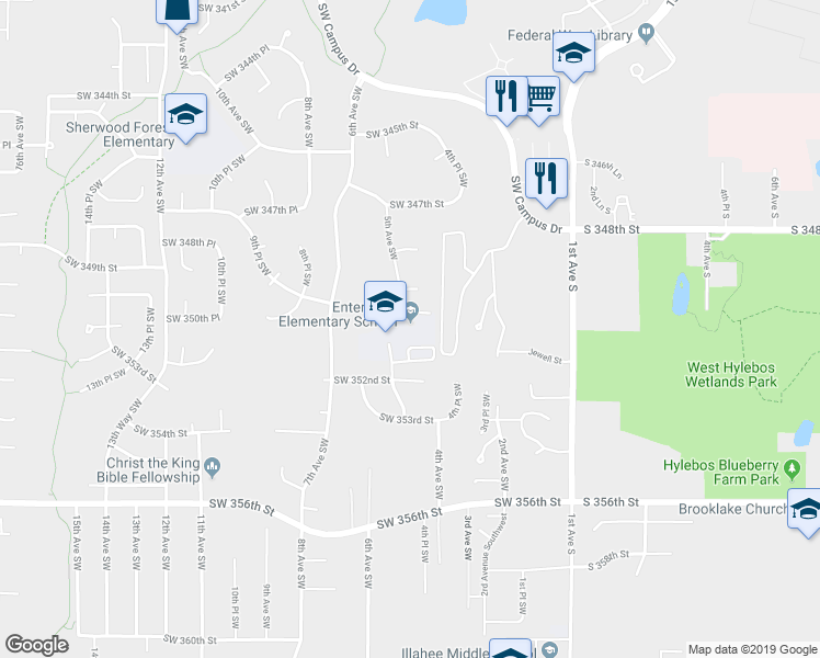 map of restaurants, bars, coffee shops, grocery stores, and more near 35101 5th Avenue Southwest in Federal Way