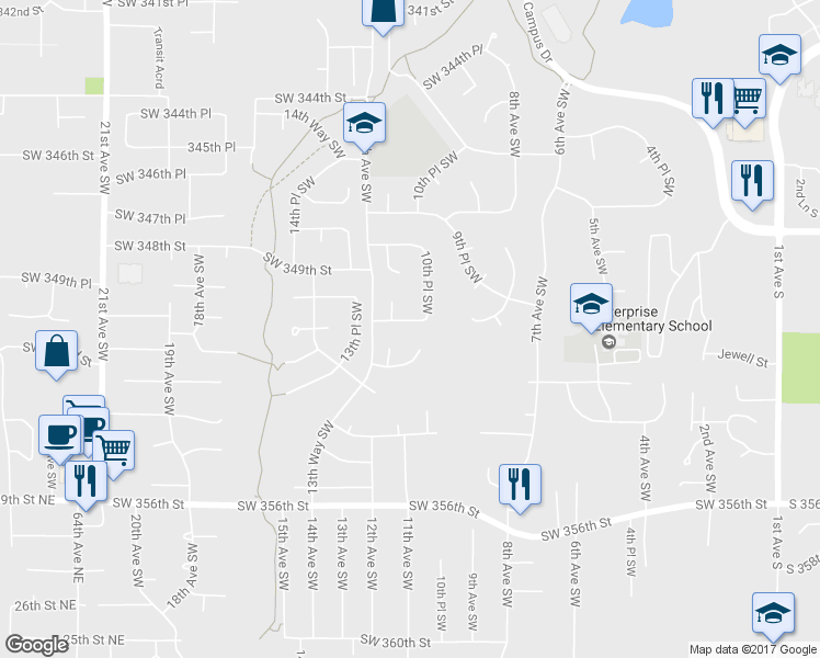 map of restaurants, bars, coffee shops, grocery stores, and more near 1019 SW 350th Pl in Federal Way