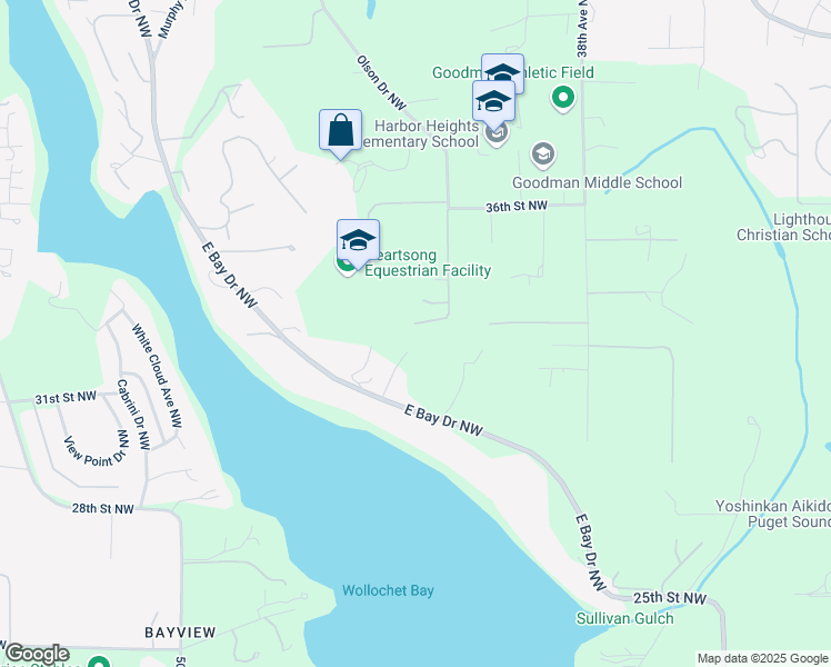 map of restaurants, bars, coffee shops, grocery stores, and more near 3210 42nd Avenue Northwest in Gig Harbor