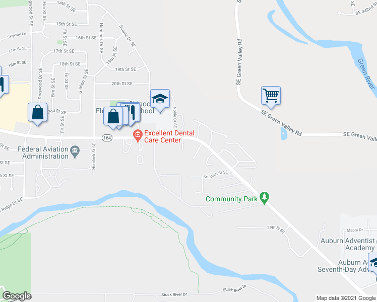 map of restaurants, bars, coffee shops, grocery stores, and more near 3611 Auburn Way South in Auburn
