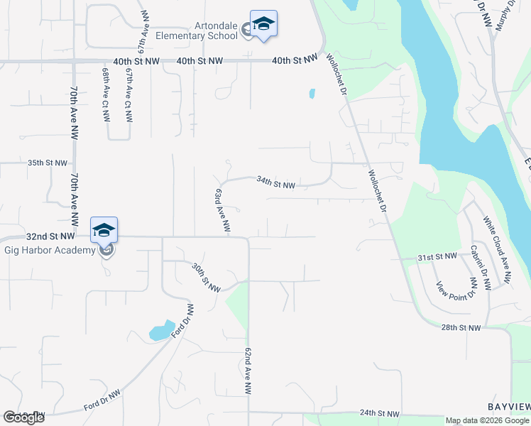 map of restaurants, bars, coffee shops, grocery stores, and more near 3224 61st Avenue Court Northwest in Gig Harbor