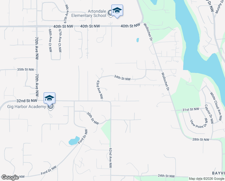 map of restaurants, bars, coffee shops, grocery stores, and more near 3307 63rd Avenue Northwest in Gig Harbor