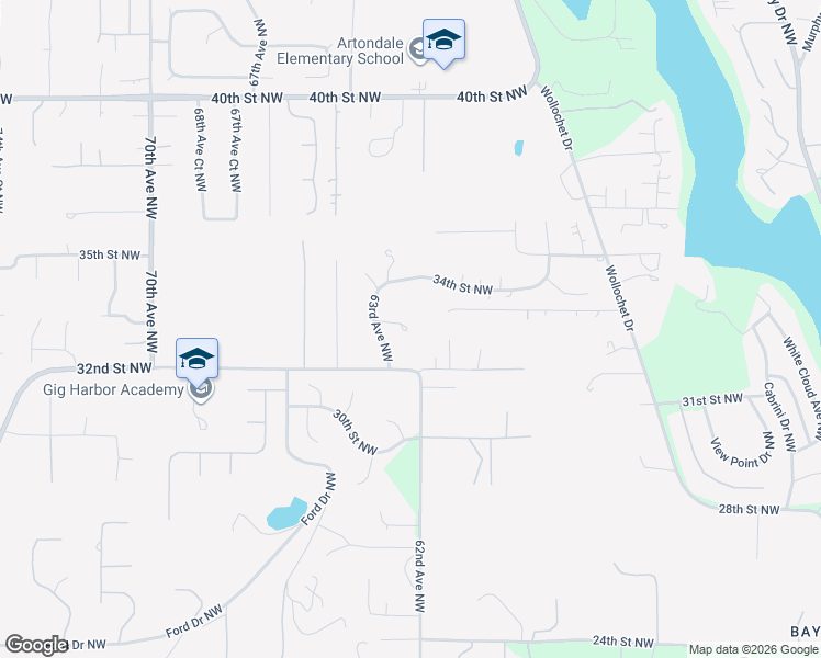 map of restaurants, bars, coffee shops, grocery stores, and more near 3307 63rd Avenue Northwest in Gig Harbor