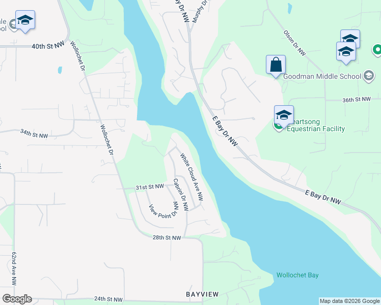 map of restaurants, bars, coffee shops, grocery stores, and more near 3217 White Cloud Avenue Northwest in Gig Harbor