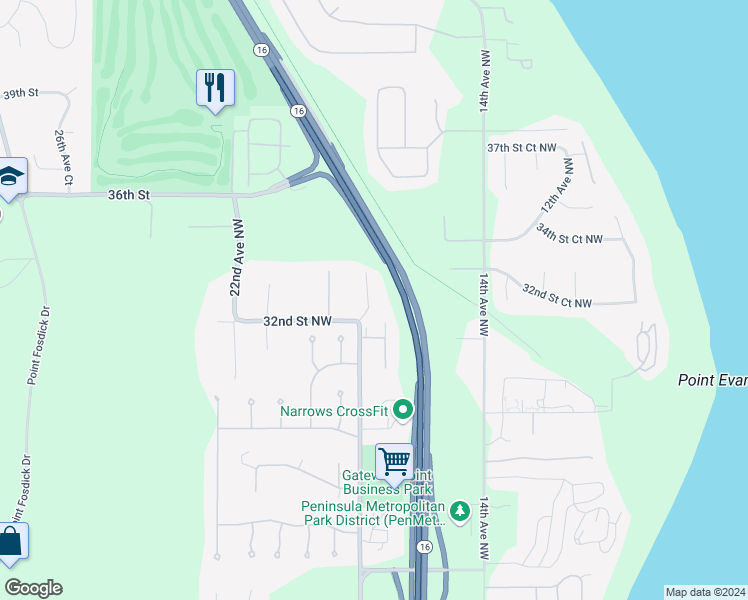 map of restaurants, bars, coffee shops, grocery stores, and more near 3209 Jahn Avenue Northwest in Gig Harbor