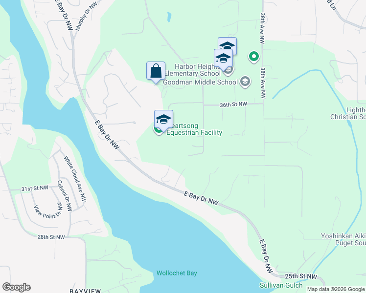 map of restaurants, bars, coffee shops, grocery stores, and more near 3210 42nd Avenue Northwest in Gig Harbor