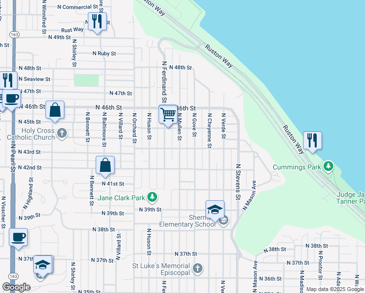 map of restaurants, bars, coffee shops, grocery stores, and more near 4316 North Gove Street in Tacoma