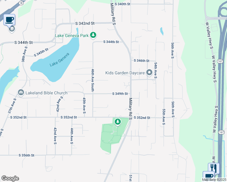 map of restaurants, bars, coffee shops, grocery stores, and more near 4646 South 349th Street in Auburn