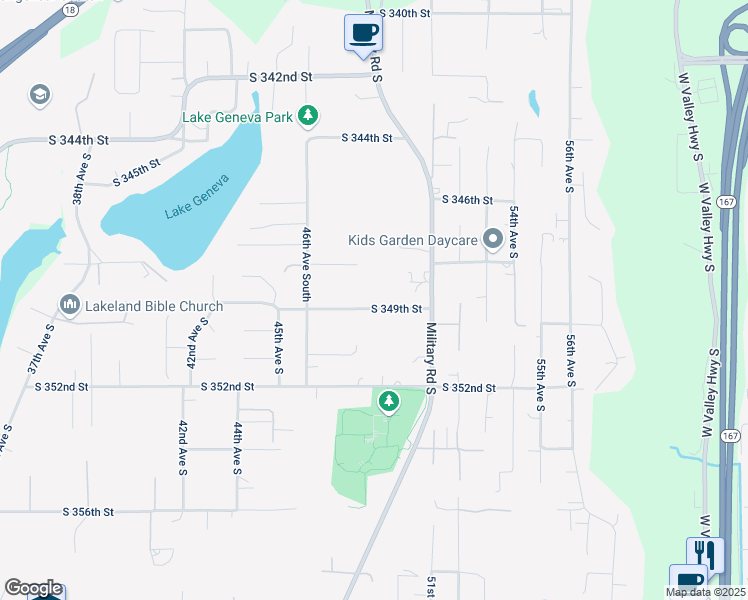 map of restaurants, bars, coffee shops, grocery stores, and more near 4646 South 349th Street in Auburn
