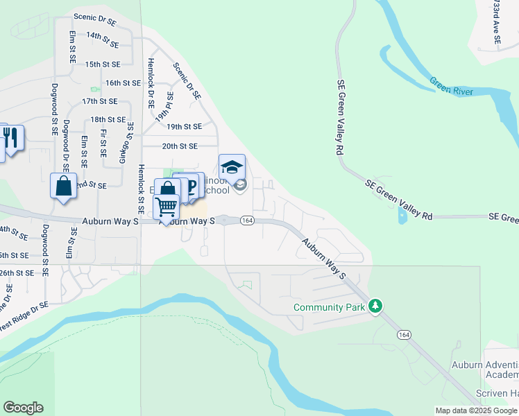 map of restaurants, bars, coffee shops, grocery stores, and more near 2216 Noble Court Southeast in Auburn