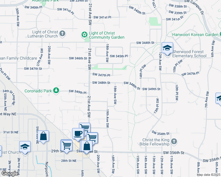 map of restaurants, bars, coffee shops, grocery stores, and more near 34810 19th Court Southwest in Federal Way