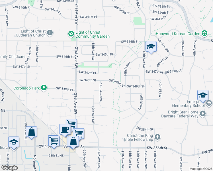 map of restaurants, bars, coffee shops, grocery stores, and more near 34813 17th Court Southwest in Federal Way