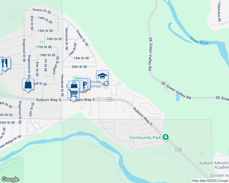 map of restaurants, bars, coffee shops, grocery stores, and more near 2216 Noble Court Southeast in Auburn