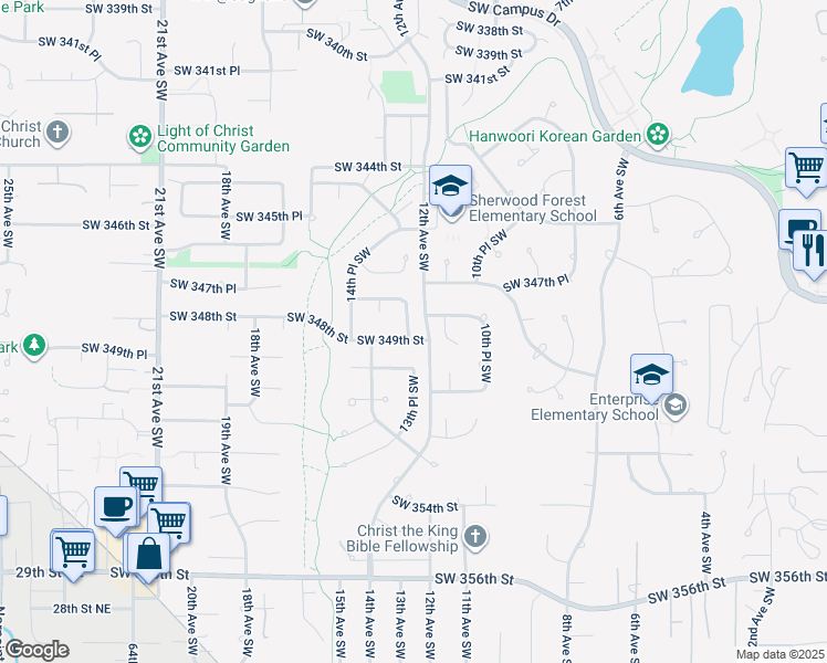map of restaurants, bars, coffee shops, grocery stores, and more near 34817 11th Avenue Southwest in Federal Way