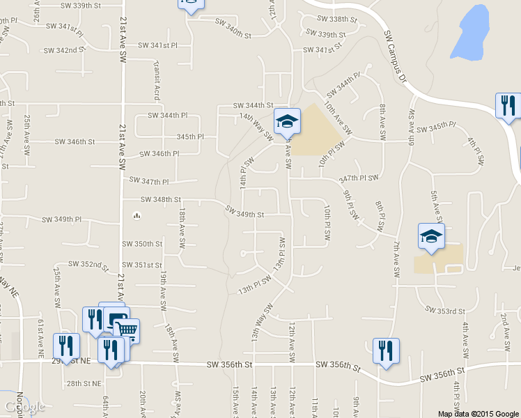 map of restaurants, bars, coffee shops, grocery stores, and more near 1316 Southwest 349th Street in Federal Way