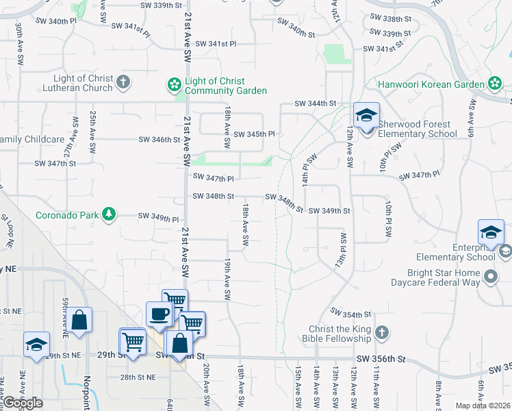 map of restaurants, bars, coffee shops, grocery stores, and more near 34813 17th Court Southwest in Federal Way