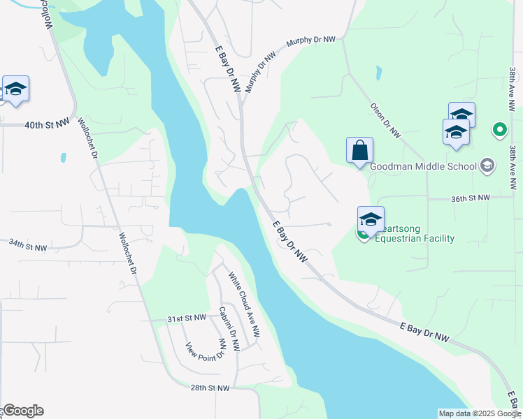 map of restaurants, bars, coffee shops, grocery stores, and more near 3616 East Bay Drive Northwest in Gig Harbor