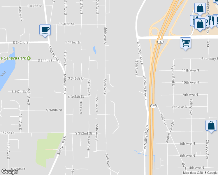 map of restaurants, bars, coffee shops, grocery stores, and more near 34655 56th Court South in Auburn