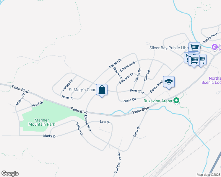 map of restaurants, bars, coffee shops, grocery stores, and more near 60 Edwards Drive in Silver Bay