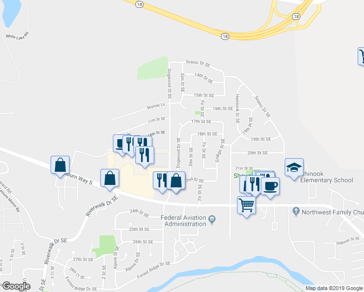 map of restaurants, bars, coffee shops, grocery stores, and more near 1825 Dogwood Drive Southeast in Auburn