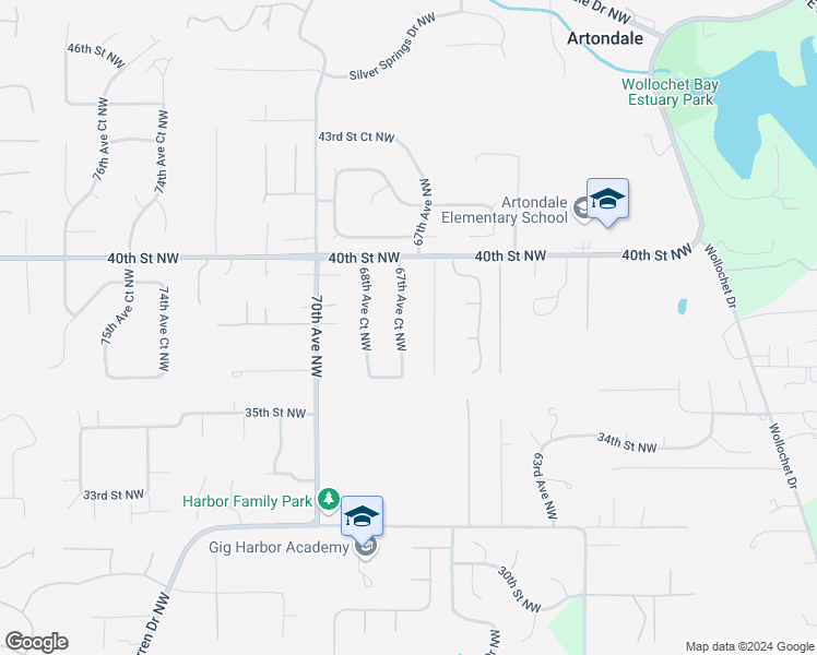 map of restaurants, bars, coffee shops, grocery stores, and more near 3803 67th Avenue Court Northwest in Gig Harbor