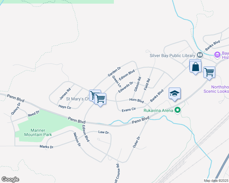 map of restaurants, bars, coffee shops, grocery stores, and more near 60 Edwards Drive in Silver Bay