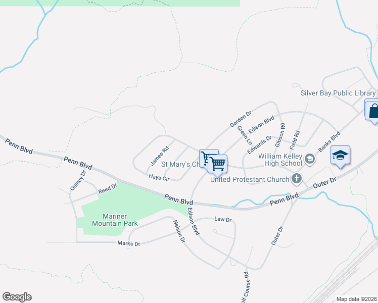 map of restaurants, bars, coffee shops, grocery stores, and more near 11 Ives Road in Silver Bay