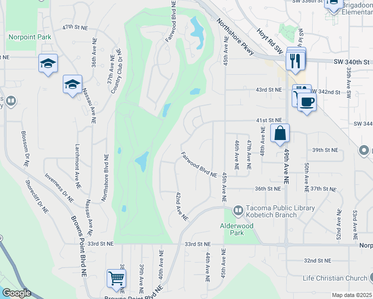 map of restaurants, bars, coffee shops, grocery stores, and more near 4011 Fairwood Boulevard Northeast in Tacoma