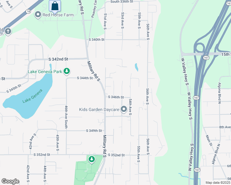 map of restaurants, bars, coffee shops, grocery stores, and more near 34514 52nd Avenue South in Auburn