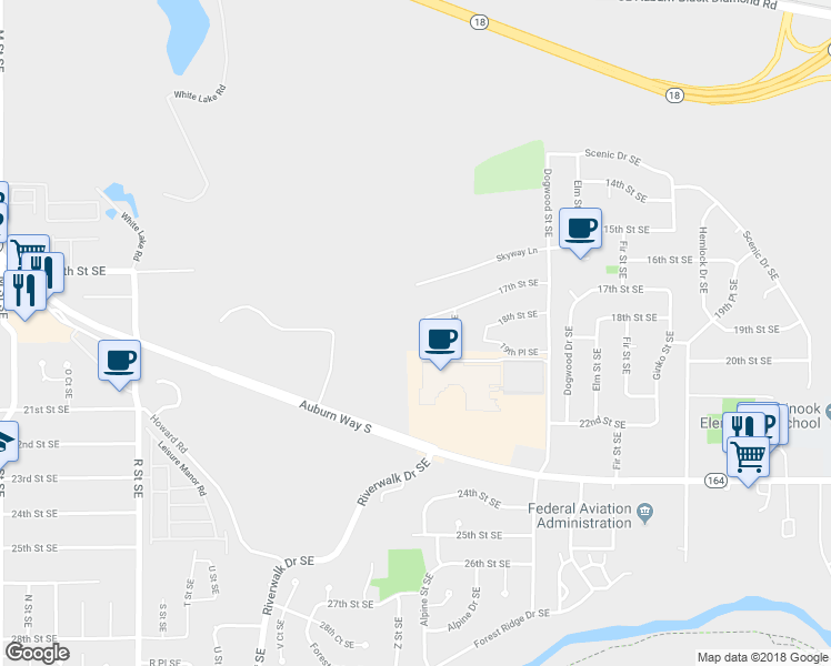 map of restaurants, bars, coffee shops, grocery stores, and more near 2410 17th Drive Southeast in Auburn