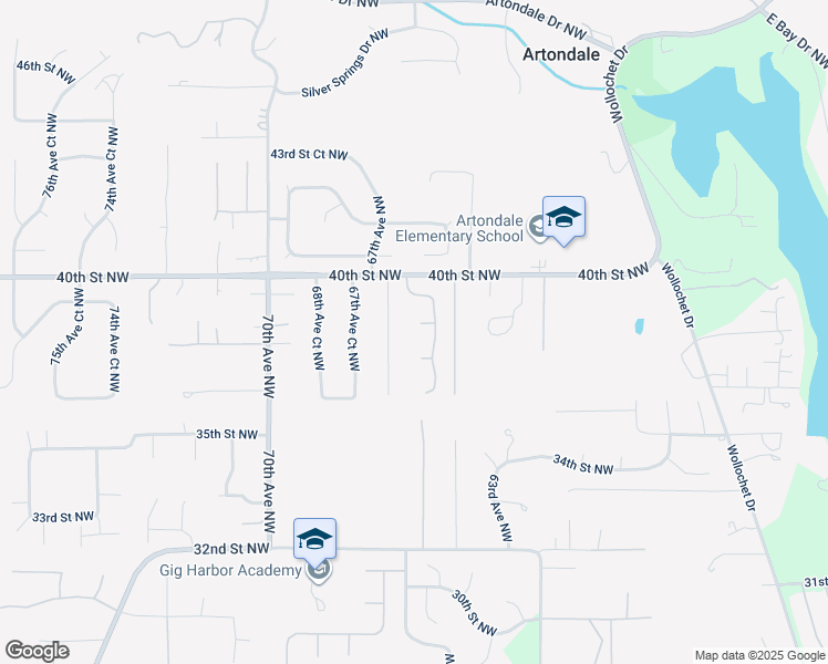 map of restaurants, bars, coffee shops, grocery stores, and more near 6606 38th Stct Northwest in Gig Harbor