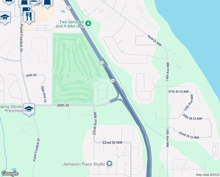 map of restaurants, bars, coffee shops, grocery stores, and more near 1924 38th Street Court Northwest in Gig Harbor