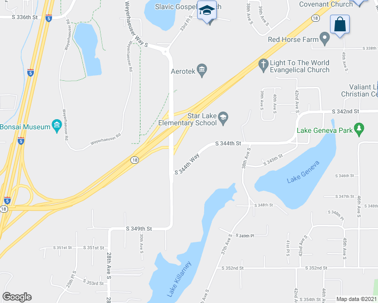 map of restaurants, bars, coffee shops, grocery stores, and more near 3450 South 344th Way in Federal Way