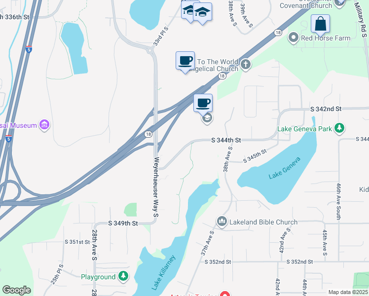 map of restaurants, bars, coffee shops, grocery stores, and more near 3586 S 344th Way in Federal Way