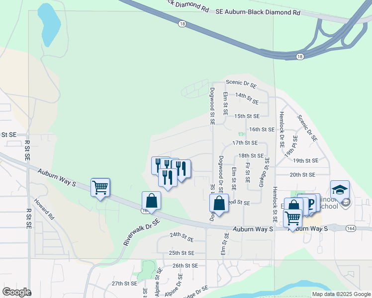 map of restaurants, bars, coffee shops, grocery stores, and more near 2602 Skyway Lane in Auburn