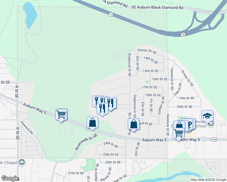map of restaurants, bars, coffee shops, grocery stores, and more near 2602 Skyway Lane in Auburn