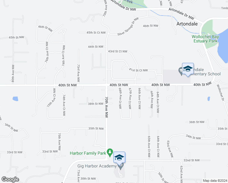 map of restaurants, bars, coffee shops, grocery stores, and more near 3921 70th Avenue Northwest in Gig Harbor