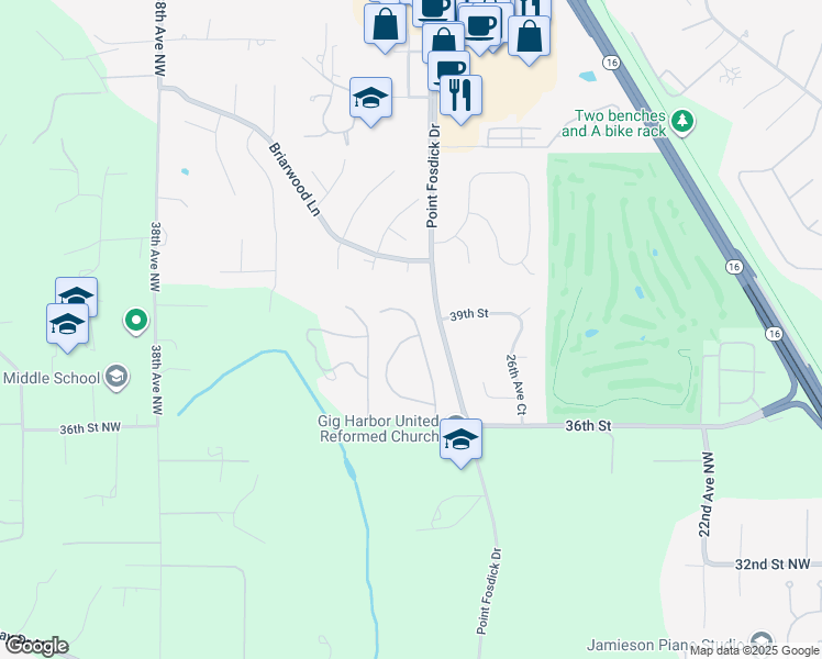 map of restaurants, bars, coffee shops, grocery stores, and more near 3804 30th Avenue Court in Gig Harbor