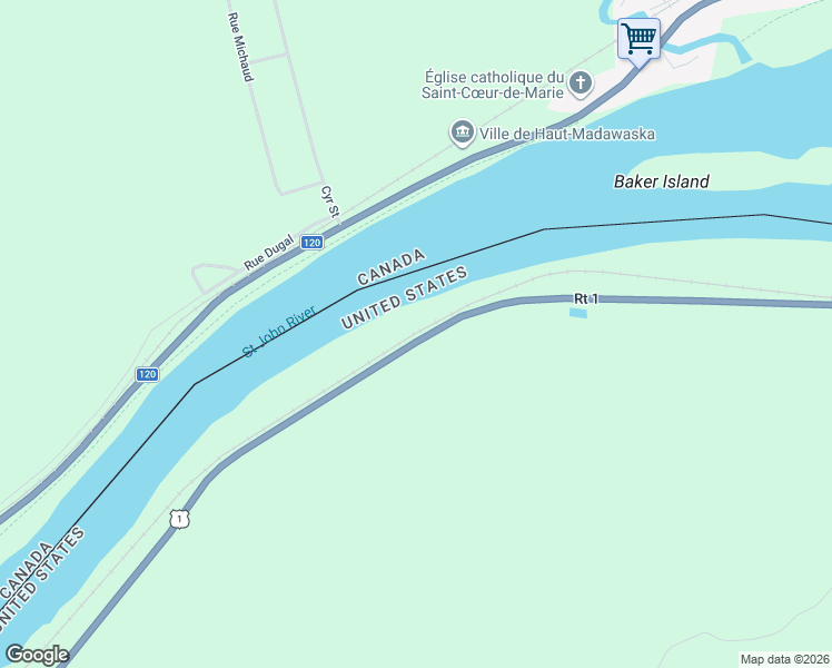 map of restaurants, bars, coffee shops, grocery stores, and more near 1129 Frenchville Road in Fort Kent