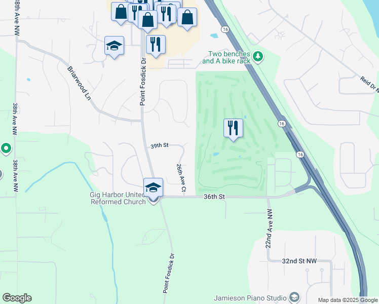 map of restaurants, bars, coffee shops, grocery stores, and more near 3819 26th Avenue Court Northwest in Gig Harbor