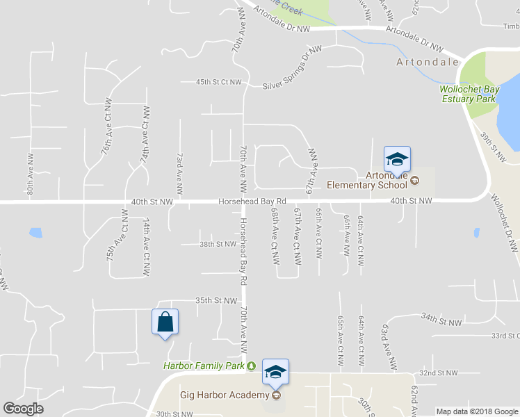 map of restaurants, bars, coffee shops, grocery stores, and more near 3921 70th Avenue Northwest in Gig Harbor