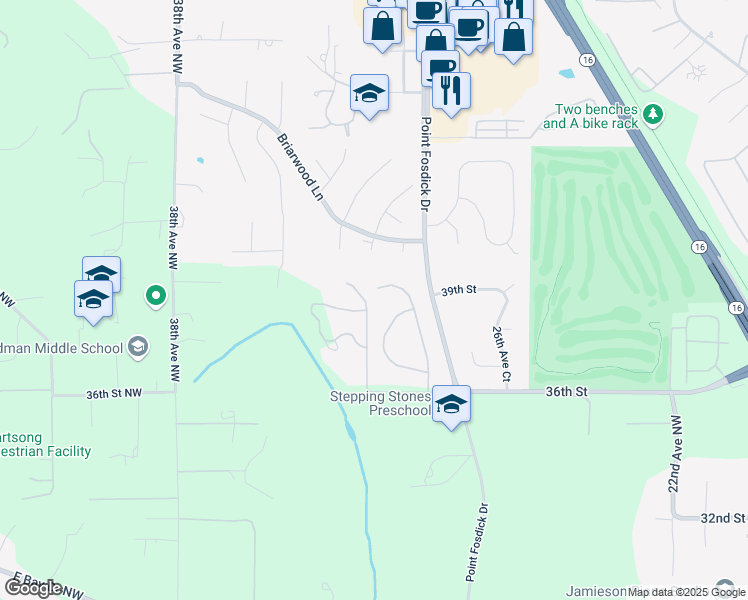 map of restaurants, bars, coffee shops, grocery stores, and more near 3104 39th St Ct NW in Gig Harbor