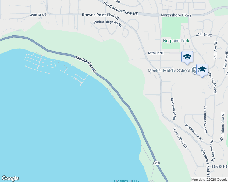 map of restaurants, bars, coffee shops, grocery stores, and more near 5110 Marine View Drive in Tacoma