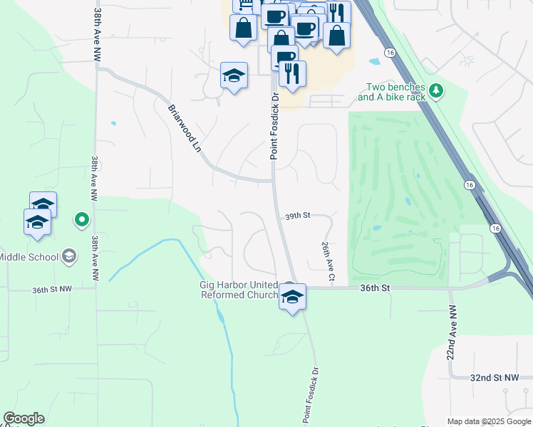 map of restaurants, bars, coffee shops, grocery stores, and more near 3804 30th Avenue Court in Gig Harbor
