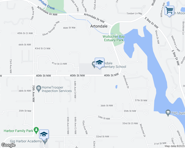 map of restaurants, bars, coffee shops, grocery stores, and more near 6323 40th Street Northwest in Gig Harbor