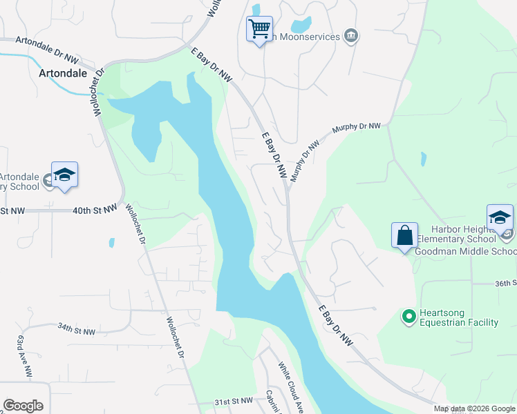 map of restaurants, bars, coffee shops, grocery stores, and more near 4008 52nd Avenue Court Northwest in Gig Harbor