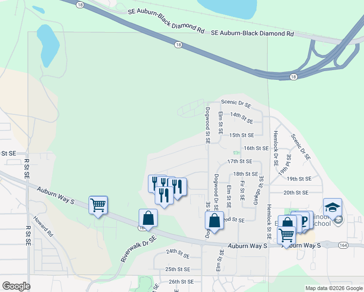 map of restaurants, bars, coffee shops, grocery stores, and more near 2602 Skyway Lane in Auburn